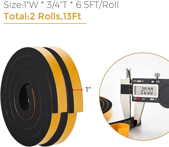 Ravinte Weather Stripping Door Seal, 1 x 3/4" Adhesive Foam Tape, 13 FT | - Image 3