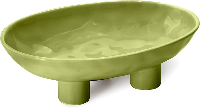 Three-Leg Ceramic Fruit Bowl, 12 Inch Oval Serving Dish - Image 8