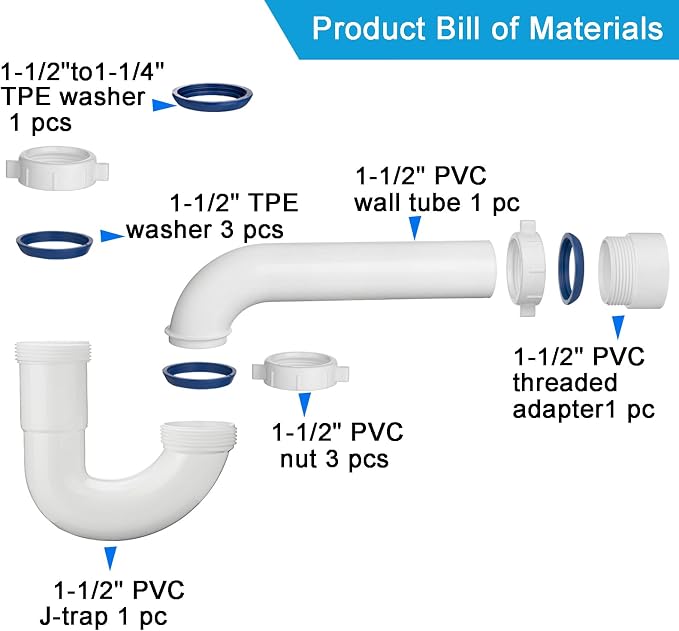 eflyefly 1-1/2 inch P Trap Kitchen Bathroom Sink Drain Kit - Image 6