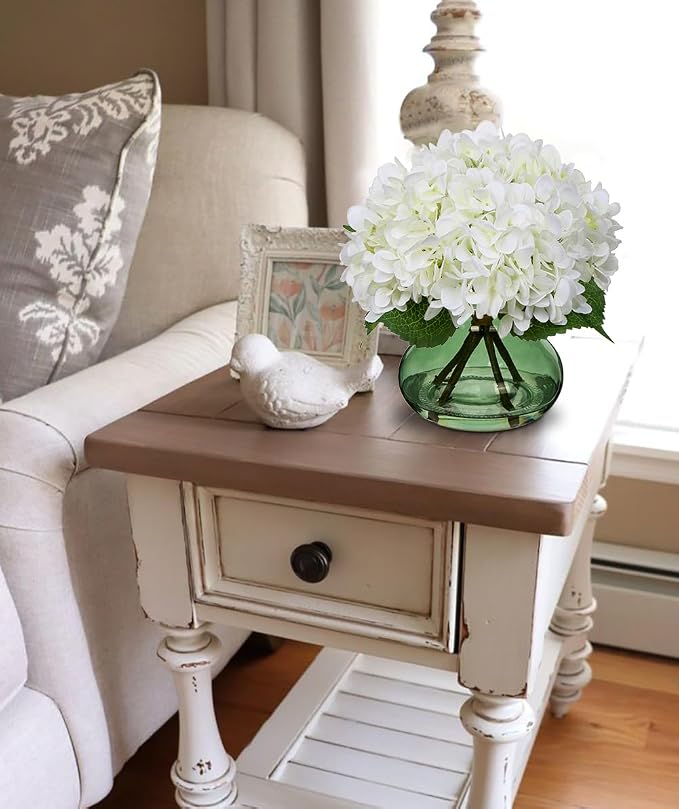 Hollyone White Hydrangeas Floral Arrangement in Glass Vase Artificial Flowers - Image 4