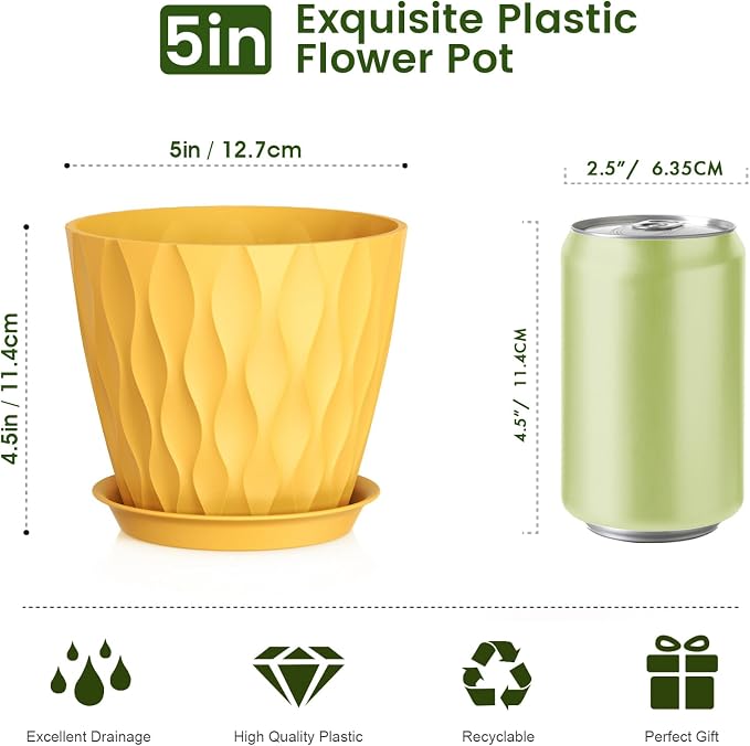 Meowell 5 inch Plant Pots for Indoor Outdoor Plants, 6 Pack Thick Nursery Pots - Image 2