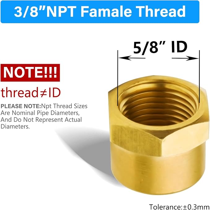 Vis Brass Pipe Fitting, Hex Head Cap, 3/8" NPT Female - Image 2