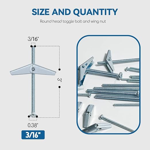 3/16X3-Inch Toggle Bolt and Wing Nut - Image 2