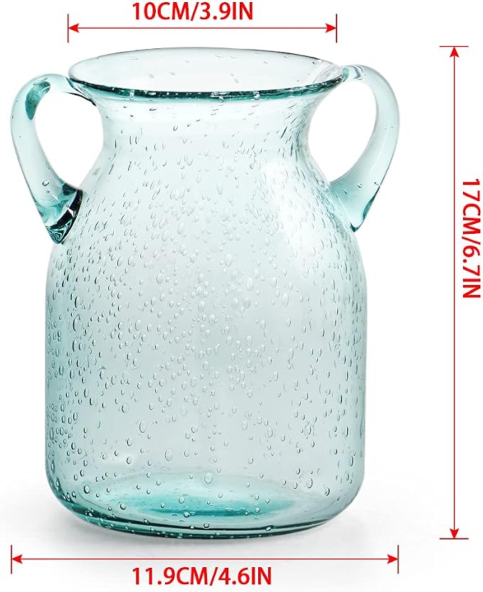 MDLUU Seeded Glass Vase, 4.6" W x 6.7" H, Double Ear Design, Coastal Modern - Image 3