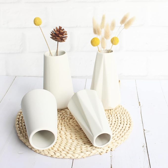YANLING Modern White Vase for Flowers 6 Pack, Ceramic Vases for Pampas | Grass - Image 6