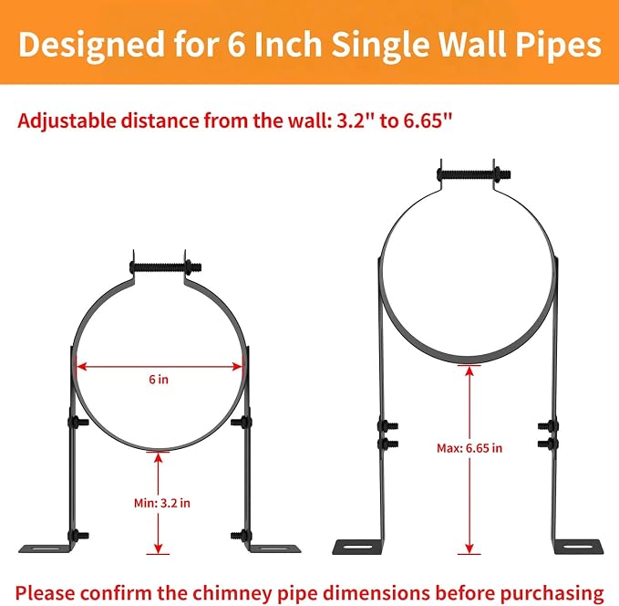 6 Inch Chimney Pipe Support Bracket, Adjustable Vent Wall Strap, Stainless - Image 2