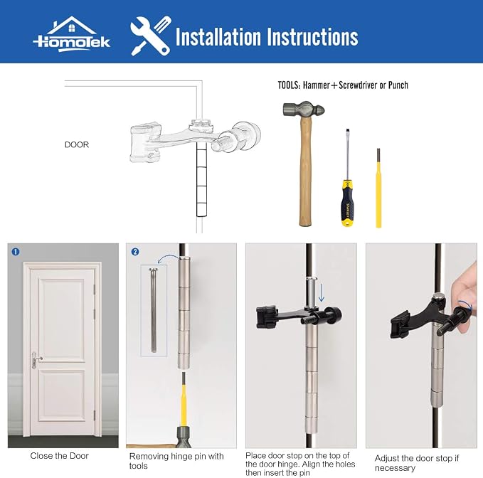 HOMOTEK 8 Pack Hinge Pin Black Door Stopper, Adjustable Deluxe Heavy Duty Door - Image 4