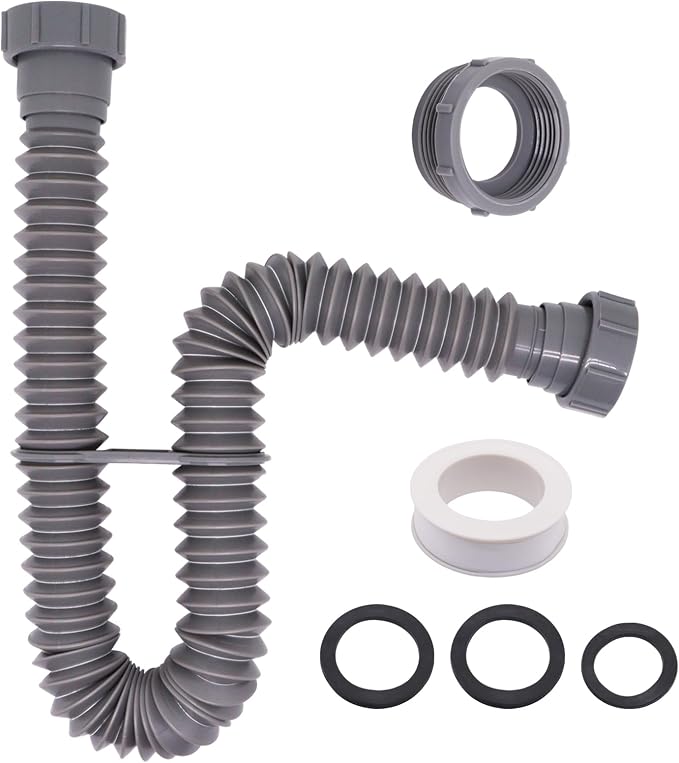 Sink Drain Pipe Kit, Flexible 1-1/2 Inch P Trap Kitchen Sink Plumbing Kit by Unknown