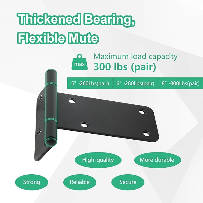 5“ Gate Hinges, 260 Lbs Capacity, Matte Black, 2 Pack Heavy Duty Hinge | - Image 3
