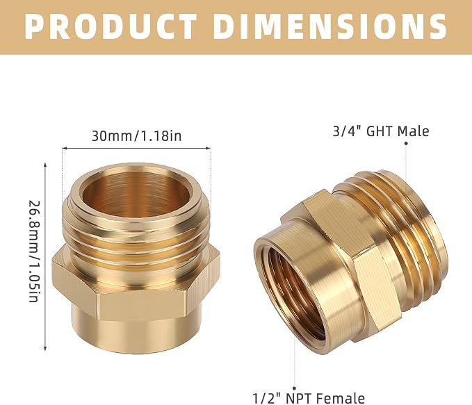3pcs Garden Hose Adapter, 1/2" NPT Female to 3/4" GHT Male Hose Connector | - Image 2