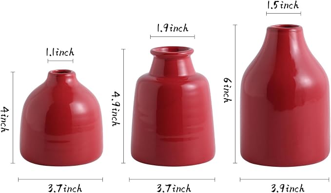 Red Small Vase Set of 3 for Modern Home Decor, Ceramic Vases for Centerpieces - Image 4