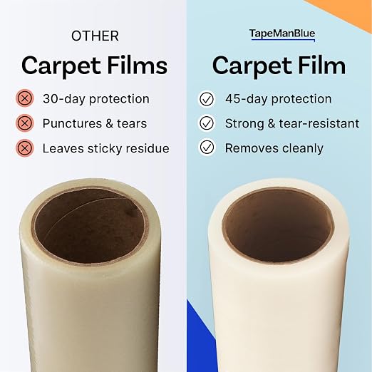 TapeManBlue Carpet Protection Film 24" x 200' roll, Self Adhesive Plastic - Image 3