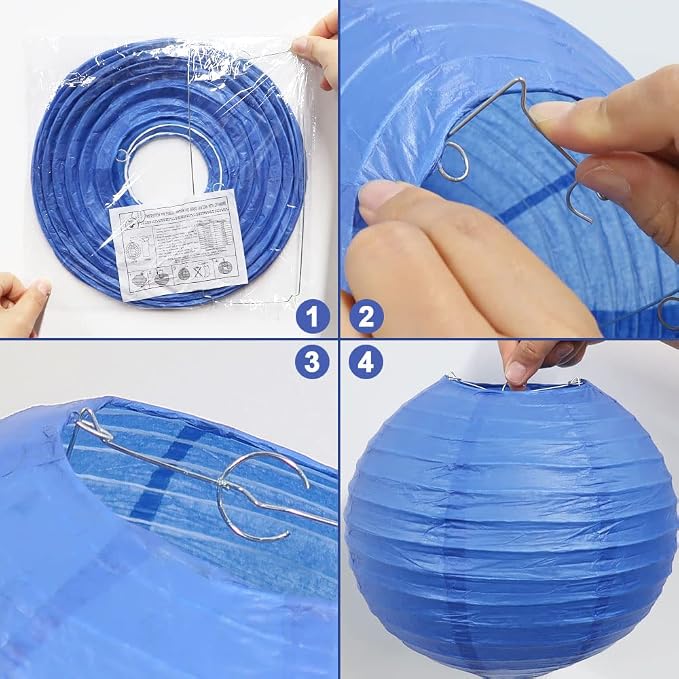 LURICO 16 Pcs Blue/White Paper Lanterns - Image 7