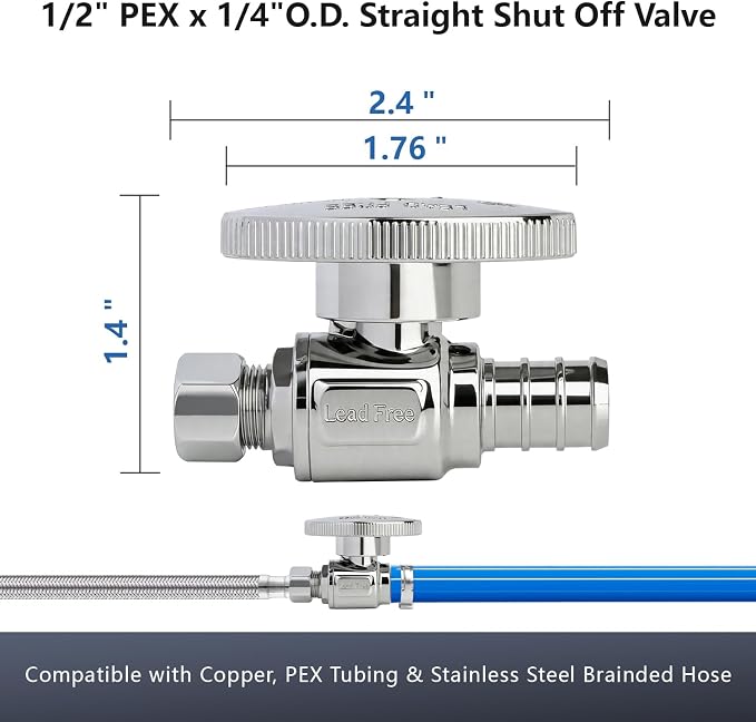 WiseWater Straight Stop Valve 1/2" PEX x 1/4" Compression | 1/4 Turn, Corrosion - Image 5