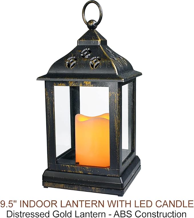 2-Pack 9.5" Distressed Bronzes Indoor Candle Lantern - Image 3