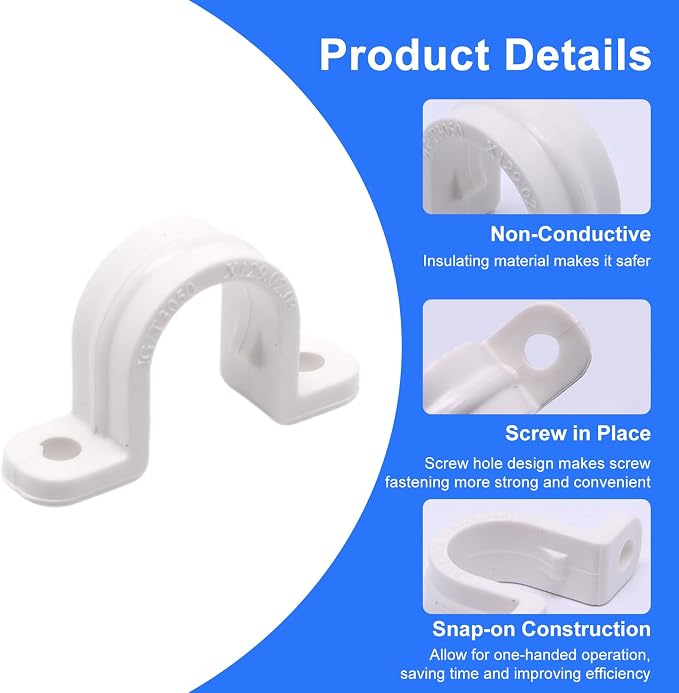 3/8 Inch PVC Pipe Strap, 2-Holes Conduit Pipe Clamps Plastic Pipe Supports - Image 3