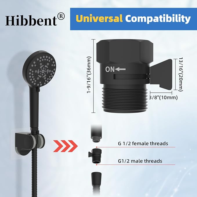 Hibbent All Metal 1 Pack Shower Head Flow Control Valve, G1/2 Brass Shut-off - Image 4
