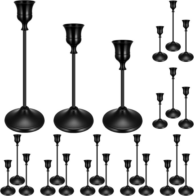 24Pcs Brass Taper Candle Holders Set, Vintage Metal Candlestick Holders | Tall by Ovveroche