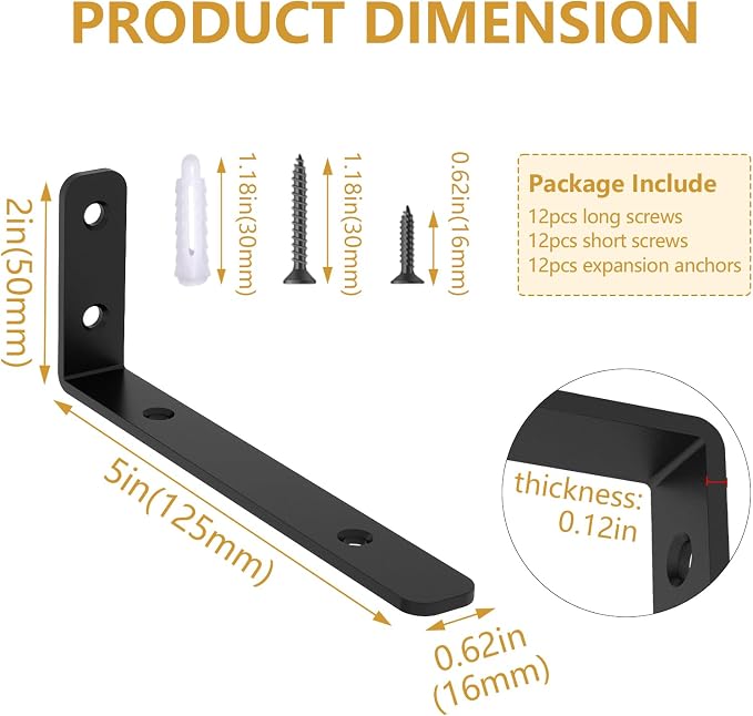 LSK 6PCS L Bracket, L 5"×H 2" Shelf Support Bracket, Max Load :42lb, Joint - Image 2