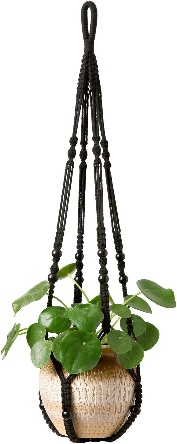 Mkono Macrame Plant Hanger Indoor 35 Inch Hanging Planter Basket Black 1Pc | - Image 8