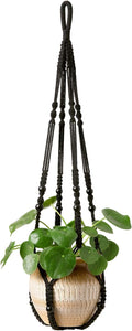 Mkono Macrame Plant Hanger Indoor 35 Inch Hanging Planter Basket Black 1Pc | by Mkono