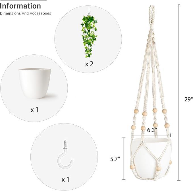 Dahey Fake Hanging Plant Macrame Hanger Potted Vines Indoor Decor, 1 Pack | No - Image 6