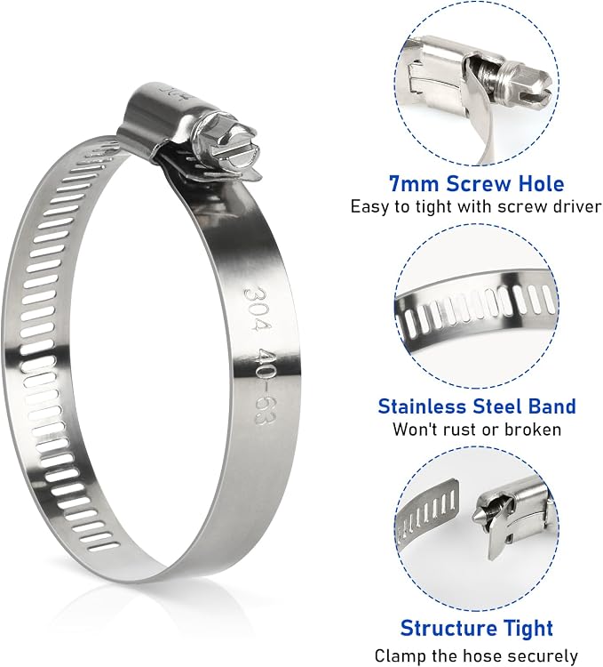 10 Pack 6 Inch Hose Clamps Stainless Steel Duct Clamps Pipe Clamps Large Worm - Image 3