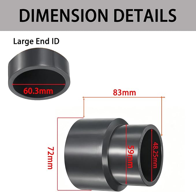 2 x 1-1/2 Inch SCH80 PVC Reducing Coupling, Increaser/Reducer Connector Pipe - Image 2