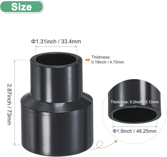 M METERXITY 1-Pack UPVC Reducer Pipe Fitting, 1-1/2"x1" Reducing Coupling - Image 3
