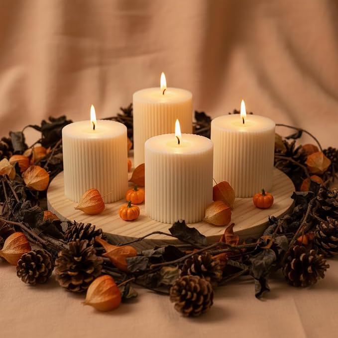 4PC Ribbed Pillar Candles, Small Soy Wax Scented Pillar Candles | Aesthetic - Image 5