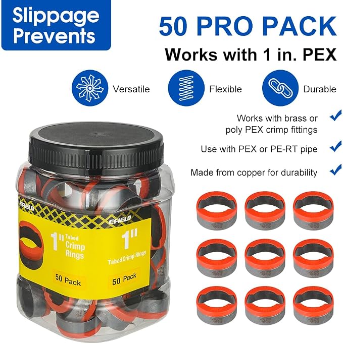 50 piece Pro EFIELD 1-inch Pex Copper Crimp Rings - Image 2