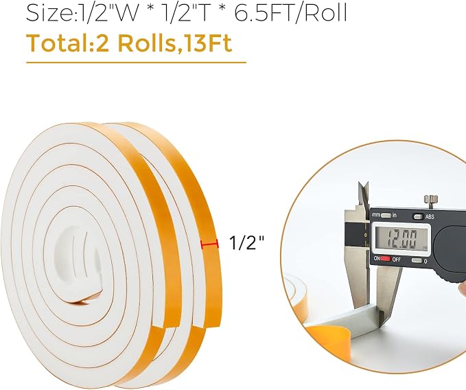 Ravinte Weather Stripping Door Seal, 1/2 x 1/2 Adhesive Foam Tape, 13 FT | - Image 3
