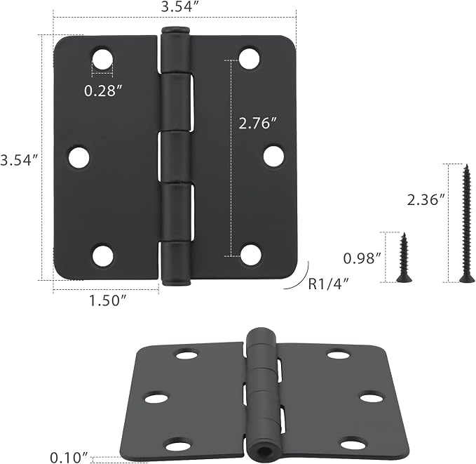 3.5 Inch Interior Door Hinges, 1/4 Inch Radius, Matte Black, 18 Pack | - Image 4