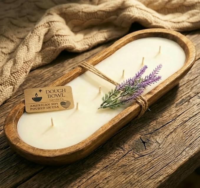Dough Bowl Candle Co. Wooden Bowl Candle - 32 Oz. 17x5x2 6-Wick Large Lavender by Dough+Bowl+Candle+Company