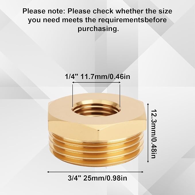 2pcs Brass Reducer Hex Bushing, 3/4" NPT Male to 1/4" NPT Female Adapter | - Image 2