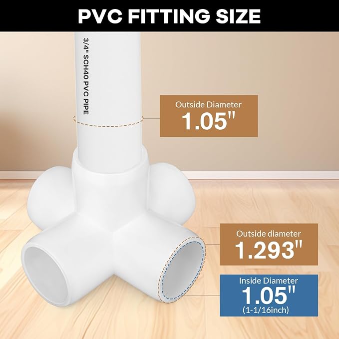 12-Pack 3/4 inch 5 Way PVC Fitting Elbow Furniture Grade Pipe Connector - Image 2