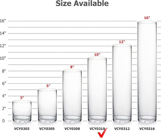 WGVI Quality Thick Weighted Clear Cylinder Glass Vases, Flower Bud Vase Skinny - Image 3