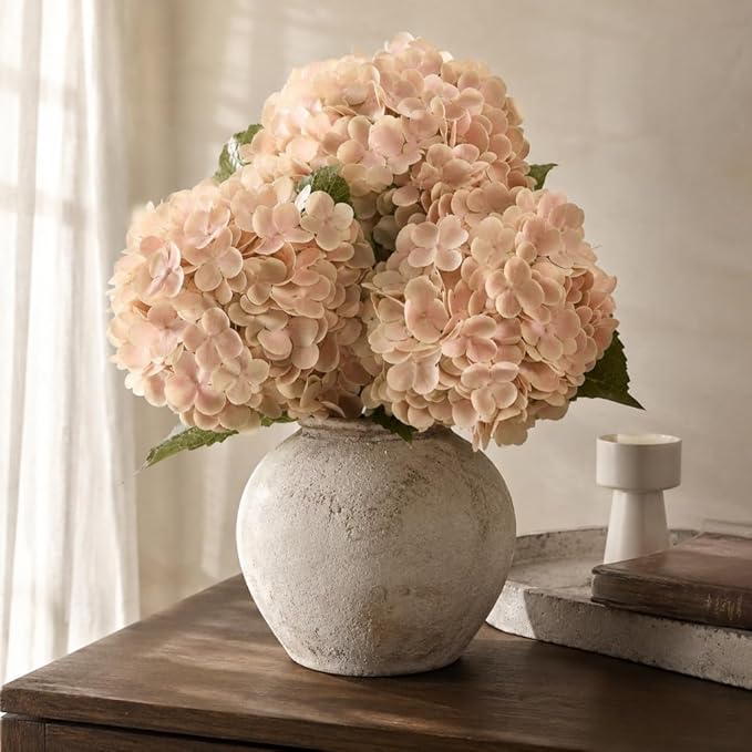 Beige Neutral Real Touch Hydrangea Artificial Flowers, Latex | 21" Long Stems by Waipfaru
