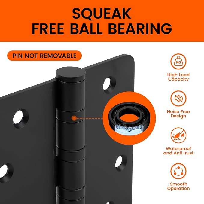 3Pack Haidms Black Door Hinges Heavy Duty Door Hinges Matte Black Ball Bearing - Image 4