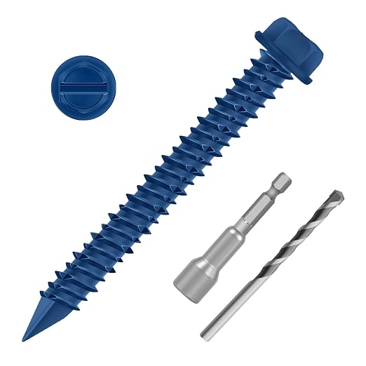 3/16" x 1-3/4" Blue Hex Head Concrete Screw Anchor Kit by Etauwe