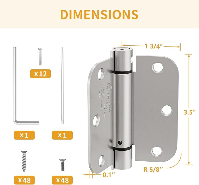 Luxbaro 6 Pack Spring Hinges Self Closing 3.5 Inch, Self Closing Door Hinges - Image 2