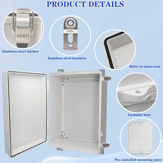 Waterproof Electrical Box, IP67 Junction Box Stainless Steel Latch Hinged Grey - Image 3