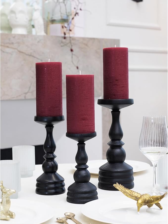 Large Pillar Candles 3x6 Inch – Set of 3 Unscented Dripless Burgundy Candles - Image 3