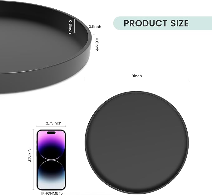 Bathroom Vanity Tray, 1 Pack 9" ABS Black Round Vanity Trays - Image 7