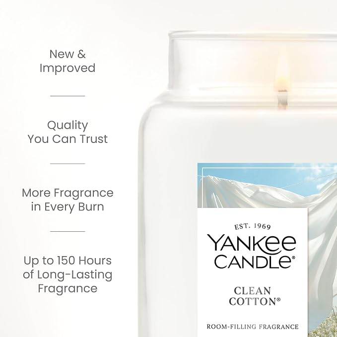 Yankee Candle Clean Cotton Scented Candle, 22oz Large Jar - Image 3
