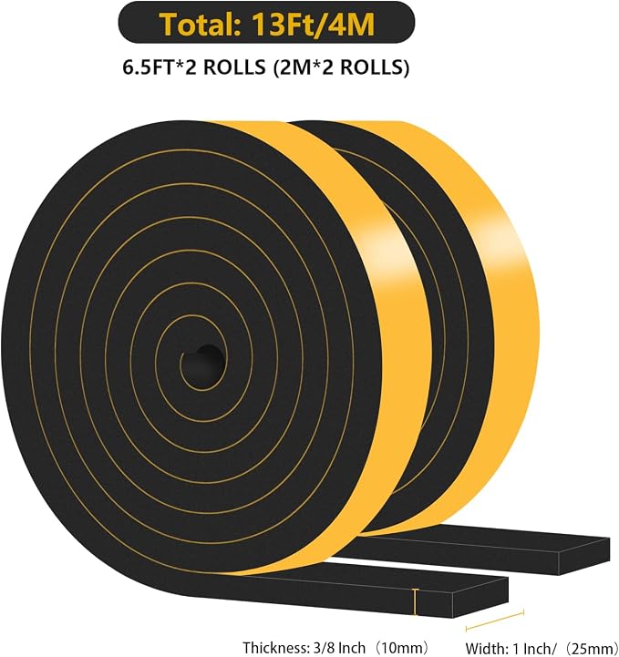 Weather Stripping, High Density CR, Strong Adhesive, 1 in x 3/8 in x 13Ft | - Image 2