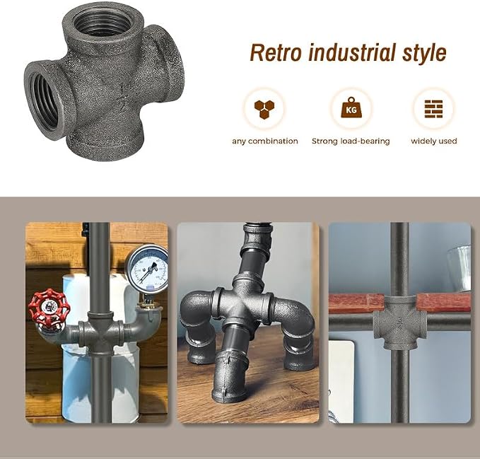 1/2" Pipe Fittings 4-Way Cross Fitting Home Expert 10 Pack | Malleable Cast - Image 4