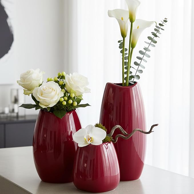 hjn Ceramic Vase Set of 3 Red Flower Vase by hjn