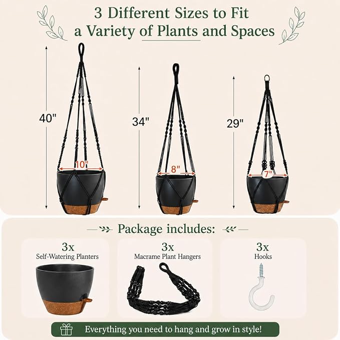 3 Pack Large Hanging Planters for Indoor Plants - Image 2