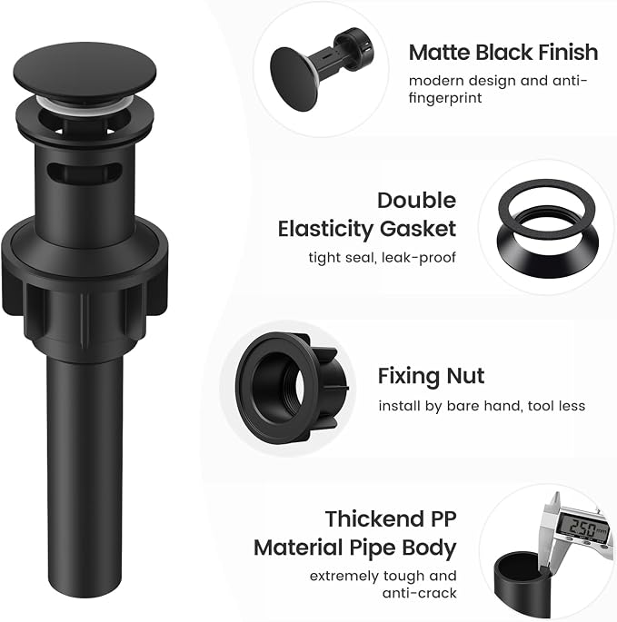 Bathroom Sink Drain with Overflow with Hair Catcher Anti-Clog Sink Strainer - Image 6